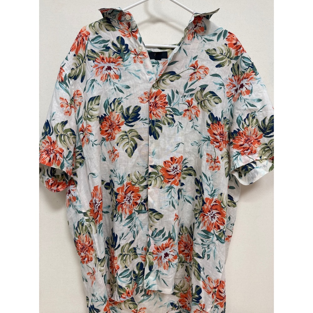 Club Room Luxury Mens XXL Linen Shirt Short Sleeve Floral Tropical Orange White